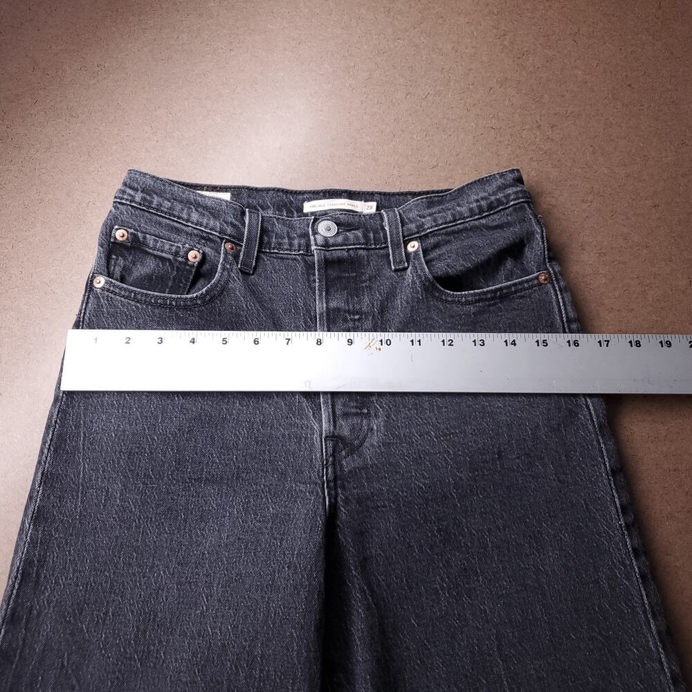 Levi's Premium Ribcage Straight Ankle Jeans Button Fly Stretch Women 28 Black - Picture 10 of 15